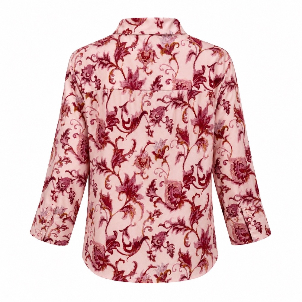 NWOT Chico's 4 Stretch Cotton Floral Button Shirt Pink Red 3/4 Sleeve Boho US 20 - Picture 3 of 16